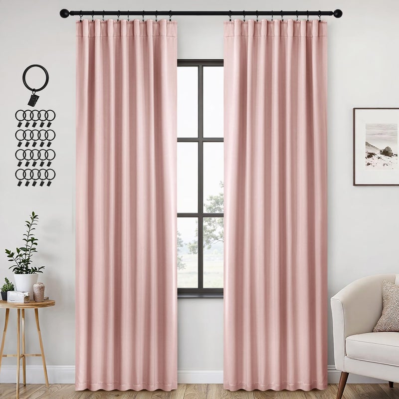 ANRODUO Light Pink Blackout Curtains Nursery Kids Bedroom 84 Inches Long 2 Panels, Baby Pink Room Darkening Light Blocking Rod Pocket and Back Tab Pleated Black Out Curtains with Hooks, Rings - Image 1