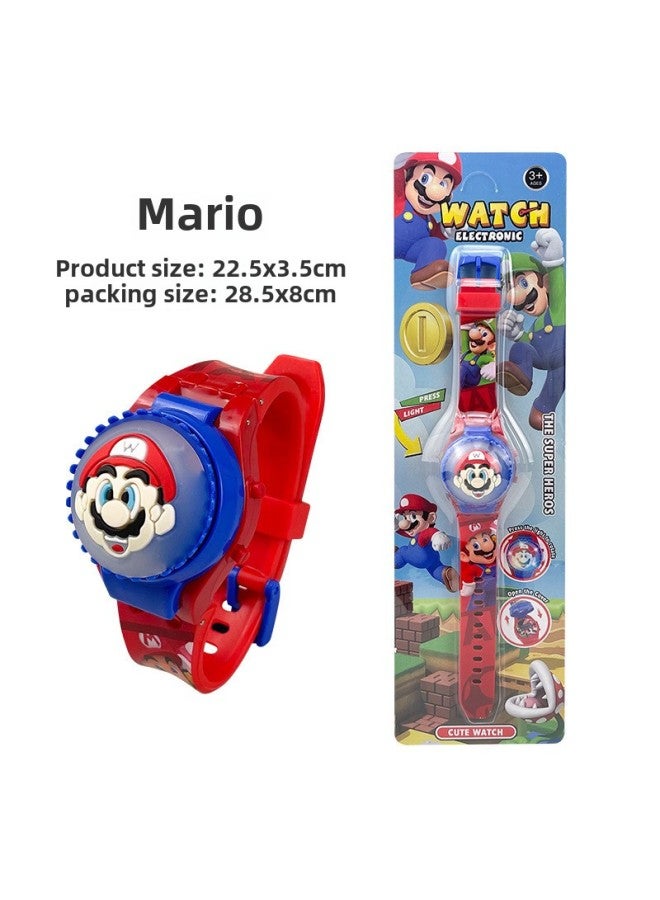 Exquisite Cartoon Rotating Flip Top Light Watch Press Luminous Rotatable Decompression Kidsren's Digital Watch-Color:06  Mario - Image 1