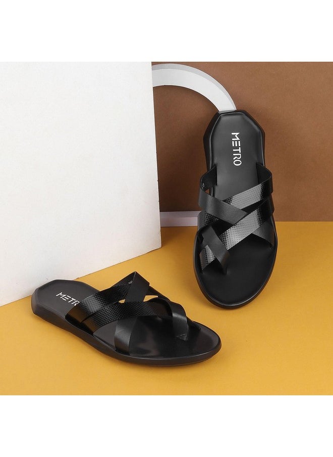 Metro - Metro Men Black Synthetic Leather Chappal UK/9 EU/43 (16-800) - Image 1