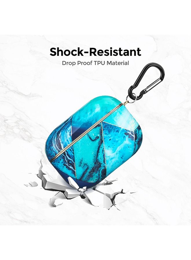 O Ozone غطاء لعلبة AirPods 3 لعام 2021 بتصميم كامل الجسم ناعم ولامع بتشطيب رخام - أزرق وذهبي - Image 5