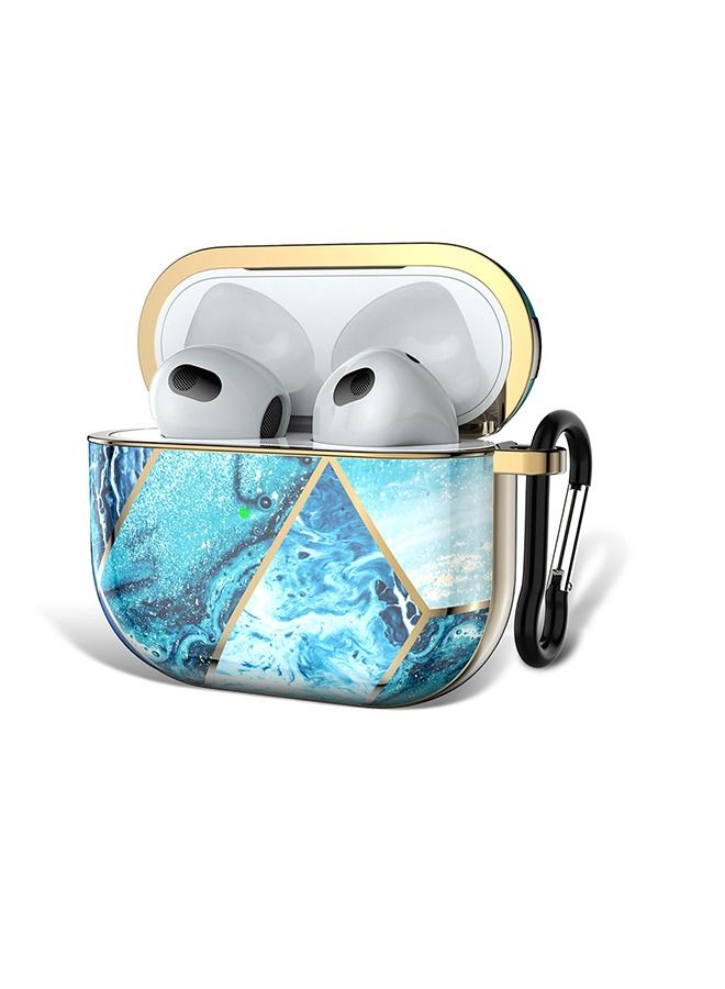 O Ozone غطاء لعلبة AirPods 3 لعام 2021 بتصميم كامل الجسم ناعم ولامع بتشطيب رخام - أزرق وذهبي - Image 1