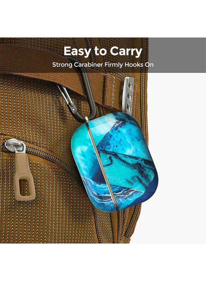 O Ozone غطاء لعلبة AirPods 3 لعام 2021 بتصميم كامل الجسم ناعم ولامع بتشطيب رخام - أزرق وذهبي - Image 4