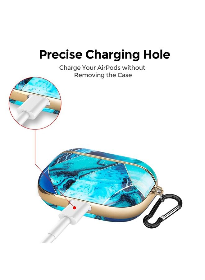 O Ozone غطاء لعلبة AirPods 3 لعام 2021 بتصميم كامل الجسم ناعم ولامع بتشطيب رخام - أزرق وذهبي - Image 3