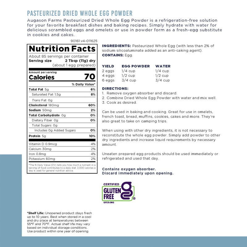 Augason Farms Dried Whole Egg Powder Can - Pasteurized Eggs for Kitchen use, Baking meals & Daily use - Emergency Food Storage - Long Shelf Life Powdered Eggs - 85 Servings - Image 5