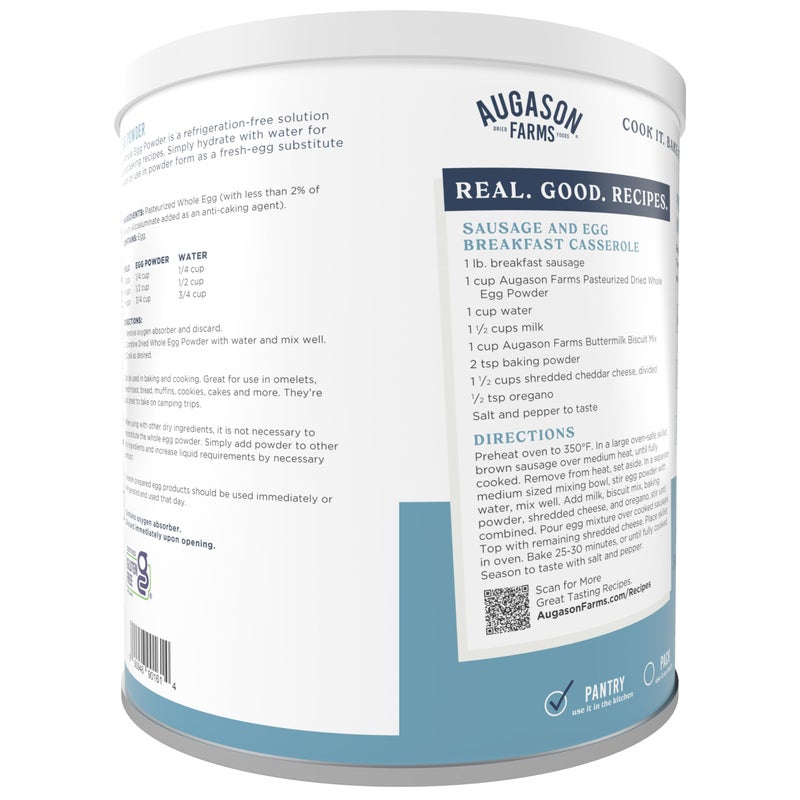 Augason Farms Dried Whole Egg Powder Can - Pasteurized Eggs for Kitchen use, Baking meals & Daily use - Emergency Food Storage - Long Shelf Life Powdered Eggs - 85 Servings - Image 2