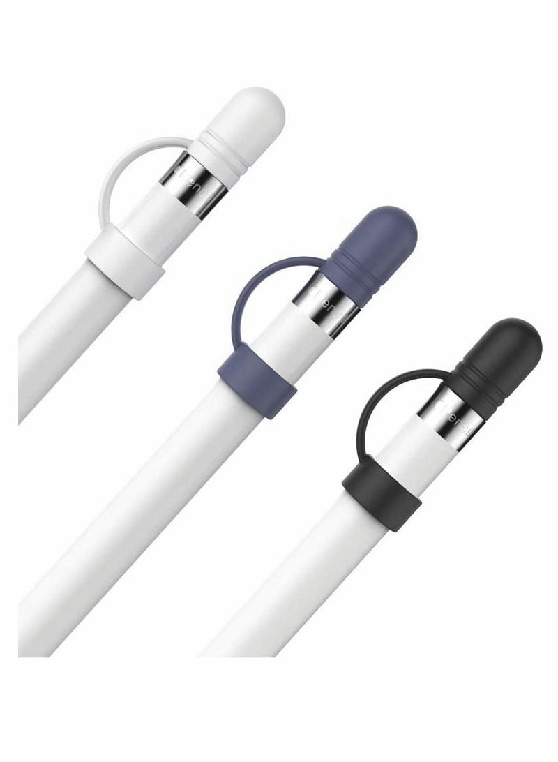 SYOSI Cap Cover Replacement For Apple Pencil 1st Generation Cap Holder Anti Lost Strap Silicone Protective Cap Cover Silicone Protective Accessories For Apple Pencil (3 Pack White Black Blue) - Image 1