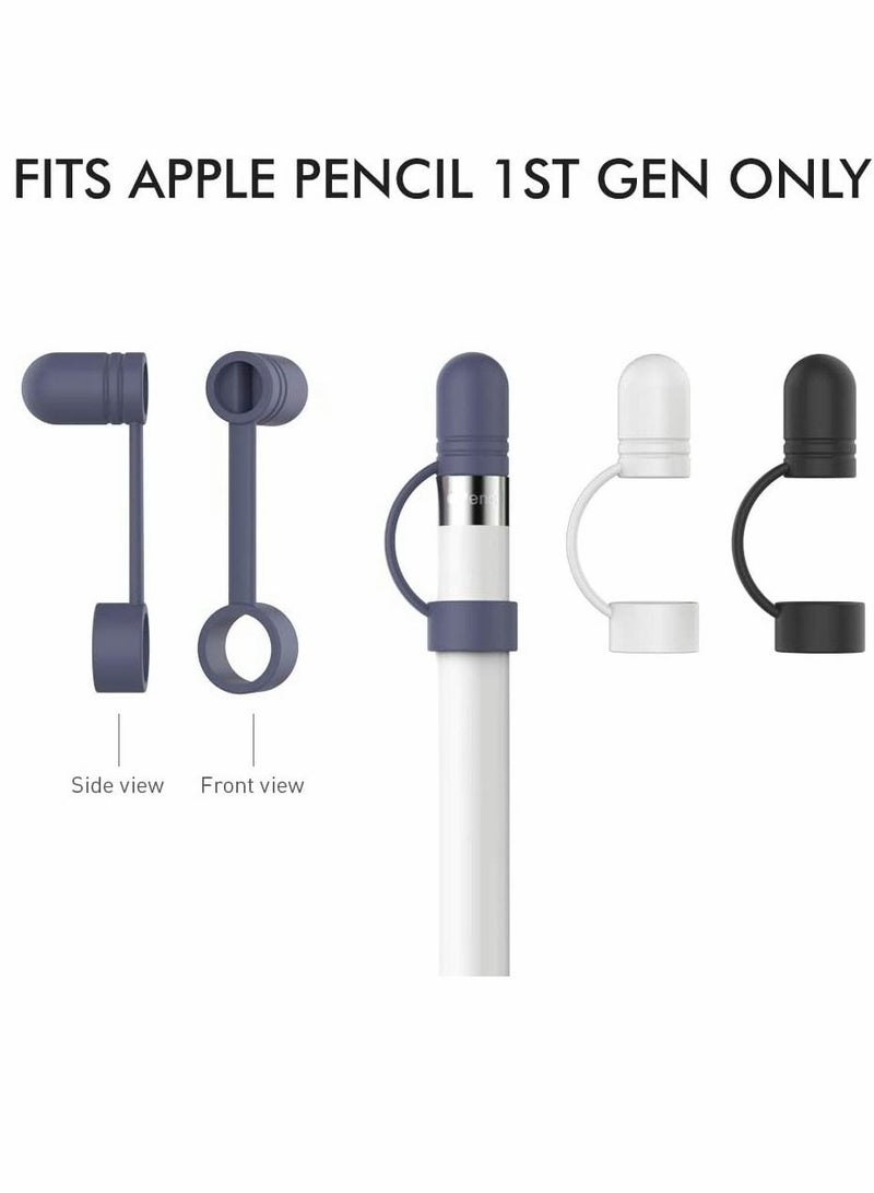 SYOSI Cap Cover Replacement For Apple Pencil 1st Generation Cap Holder Anti Lost Strap Silicone Protective Cap Cover Silicone Protective Accessories For Apple Pencil (3 Pack White Black Blue) - Image 2