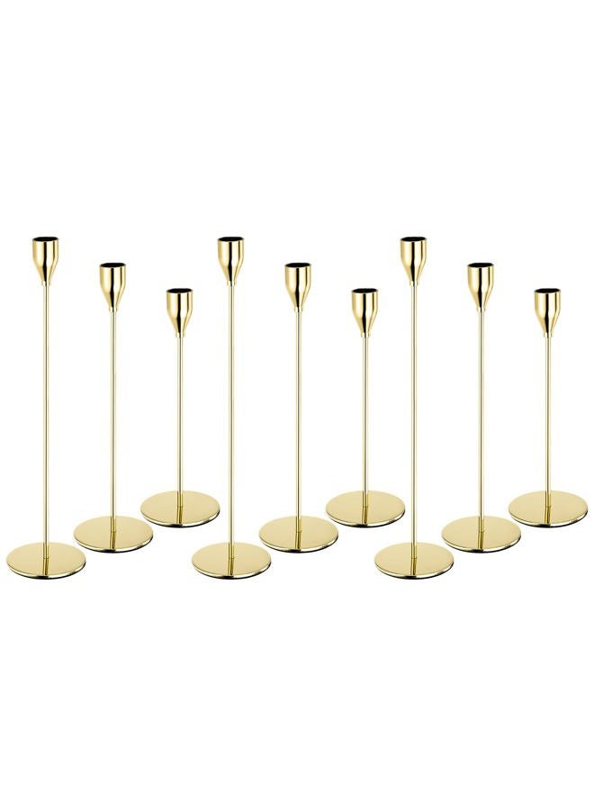 PATIKIL Bright Gold Candlestick Holder Set of 9, Taper Candle Holders Long Candle Holder Fits 3/4 Inch Candles for Halloween Christmas Decor Table Centerpiece Dinning Party - Image 1