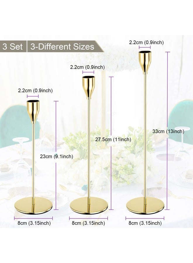 PATIKIL Bright Gold Candlestick Holder Set of 9, Taper Candle Holders Long Candle Holder Fits 3/4 Inch Candles for Halloween Christmas Decor Table Centerpiece Dinning Party - Image 2