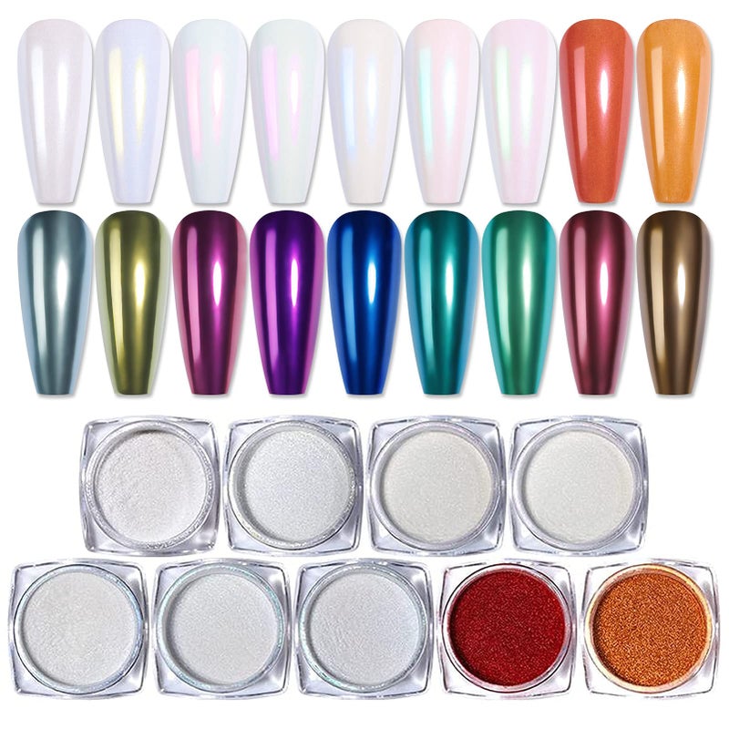 BORN PRETTY Chrome Powder Metallic Mirror Chameleon Nail Powder Auroras Mermaid Nail Powder Pigment for Nail Art Gel Polish Manicure Nail Art Decorations 9 Jars - Image 1