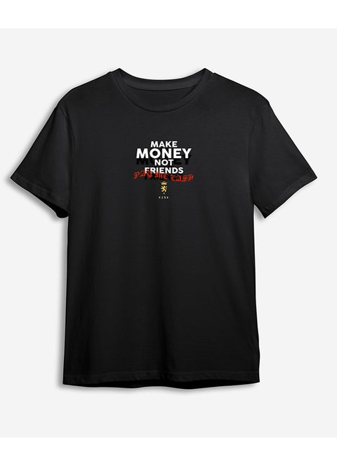 Black Text Printed Regular Cut T-shirt TMNSS24TS00222
