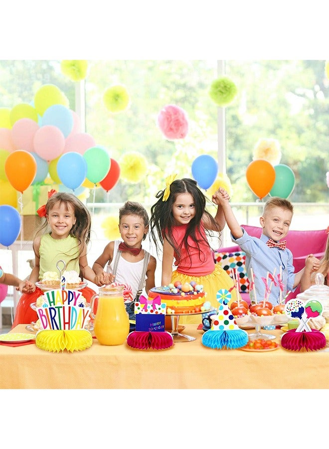 9 Pcs Happy Birthday Honeycomb Centerpieces, Birthday Party Supplies, Table Topper Birthday Pom Poms for Kids Birthday Party Baby Shower