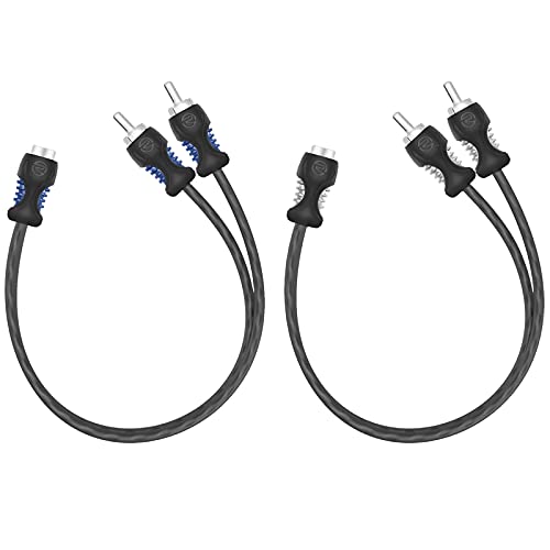 RECOIL R1F2M 99.99% Oxygen Free Copper 1 Female to 2 Male RCA Y Adapter Car Audio 1ft Splitter Connectors Twisted Pair with Noise Reduction 2 Pack - Image 1
