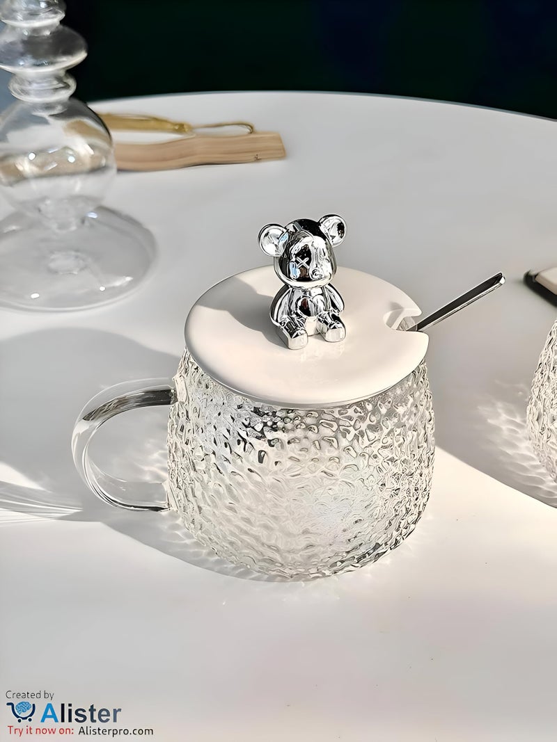 Cute Bear Shaped Glass Mug with Lid and Spoon 300ml Perfect for enjoying milk juices chocolate iced coffee Best Product Supplier Elegant Home - Image 3