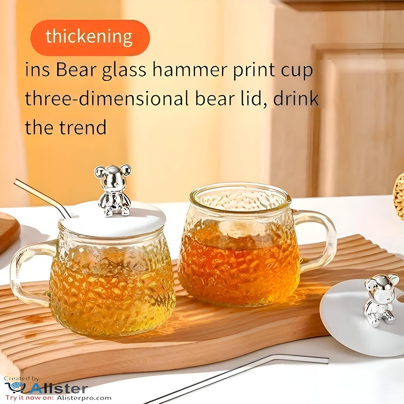 Cute Bear Shaped Glass Mug with Lid and Spoon 300ml Perfect for enjoying milk juices chocolate iced coffee Best Product Supplier Elegant Home - Image 4