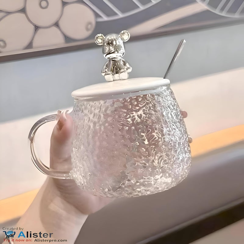 Cute Bear Shaped Glass Mug with Lid and Spoon 300ml Perfect for enjoying milk juices chocolate iced coffee Best Product Supplier Elegant Home - Image 5