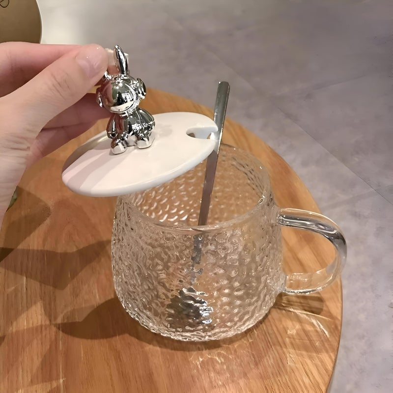Cute Bear Shaped Glass Mug with Lid and Spoon 300ml Perfect for enjoying milk juices chocolate iced coffee Best Product Supplier Elegant Home - Image 1