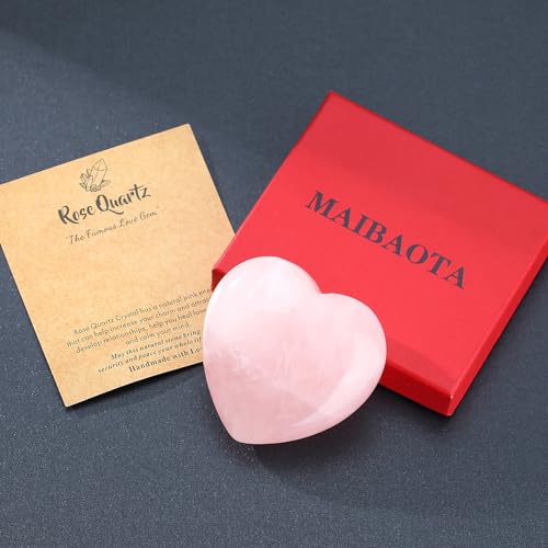 MAIBAOTA 60 mm Rose Quartz Crystals Heart Stone Christmas Stocking Stuffers Valentines Gifts for Her Women Crystal Gifts for Women Natural Reiki Gemstone Polished Heart Shaped Rocks Meditation - Image 5