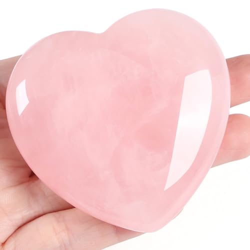 MAIBAOTA 60 mm Rose Quartz Crystals Heart Stone Christmas Stocking Stuffers Valentines Gifts for Her Women Crystal Gifts for Women Natural Reiki Gemstone Polished Heart Shaped Rocks Meditation - Image 1