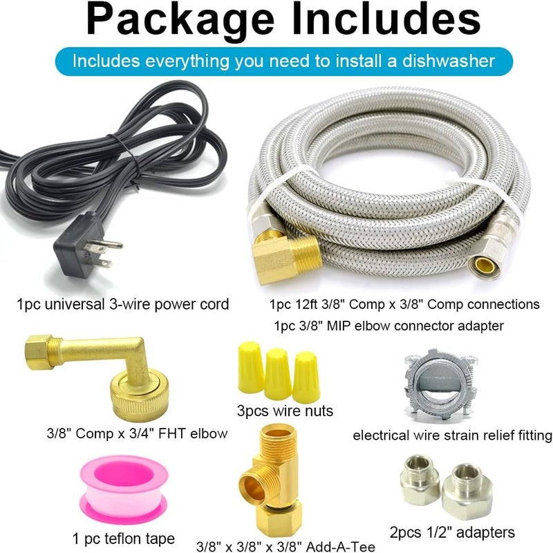 TT FLEX Universal Dishwasher Installation Kit,12 Ft Stainless Steel Dishwasher Hose,Burst Proof Water Supply Line with 3/8" Compression Connections - Image 5