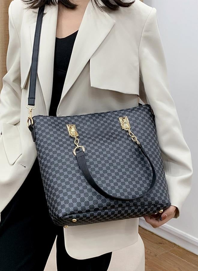 DUNISO 6pcs Shoulder Bag Set for Women Large Capacity checkered pattern Ladies Tote Handbag Set for Women Commute One Shoulder Crossbody Bag with WalletBlack - Image 4