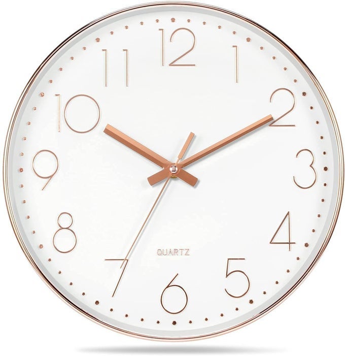 WALL CLOCK 12" SILENT QUARTZ DECORATIVE LATEST WALL CLOCK NON-TICKING CLASSIC CLOCK BATTERY OPERATED ROUND EASY TO READ FOR ROOM/HOME/KITCHEN/BEDROOM/OFFICE/SCHOOL/- (ROSE WHITE)