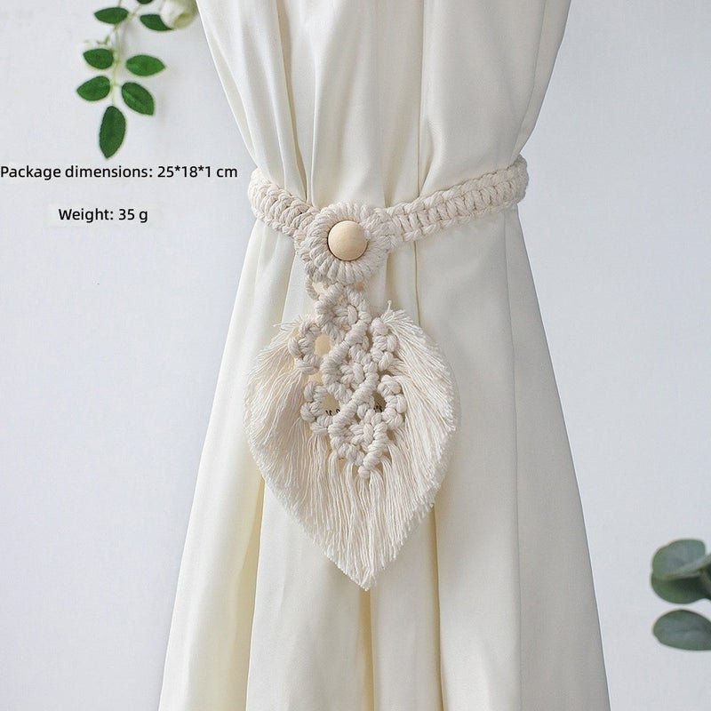 Bohemian Woven Curtain Tiebacks - Simple Tassel Leaf Wood Bead Decorative Curtain Accessories