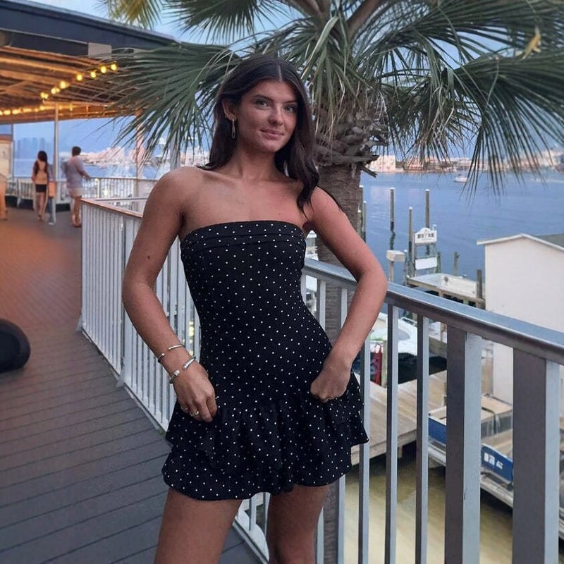 Strapless Polka Dot Bodycon Dress - Image 4