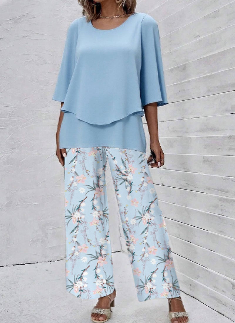 LOZ Lounge Sets for Women 2026 Summer Casual 3/4 Sleeve Shirts Wide Leg Pants Matching Tracksuit Sets Travel Outfits - Image 2