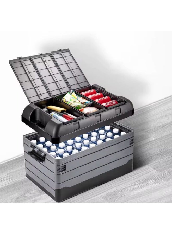 موكوم صندوق تخزين قابل للطي مزدوج الاستخدام للسيارة والمنزل – سعة 75 لتر | منظم متعدد الوظائف للتخييم، السيارة، النزهات والمنزل | صندوق تخزين قابل للطي متين بسعة كبيرة مع تصميم مقوى بالأضلاع | مصنوع من مادة ABS عالية الجودة المقاومة للصدمات والخدوش | تصميم موفر للمساحة، صديق للبيئة، قوي التحمل (يتحمل أكثر من 300 جَـنْدًا) | مثالي لتنظيم الملابس، الأدوات، المأكولات، الألعاب، أدوات المطبخ والحديقة | تصميم عصري قابل للطي وسهل الحمل – متين، عملي، وأنيق! - Image 1