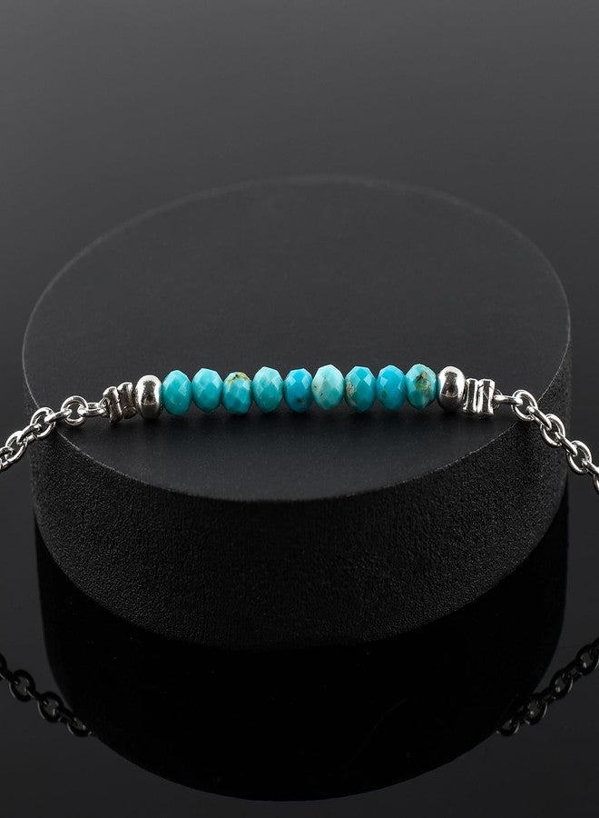 Yanara سوار كاحل يانارا التركواز للنساء، حجر الميلاد الطبيعي، خرز الأحجار الكريمة، سوار كاحل يدوي دقيق 9"+1.25" بوصة، كرات 3 مم، بلورات طاقة الشاكرات، سلسلة مطلية بالفضة - Image 5