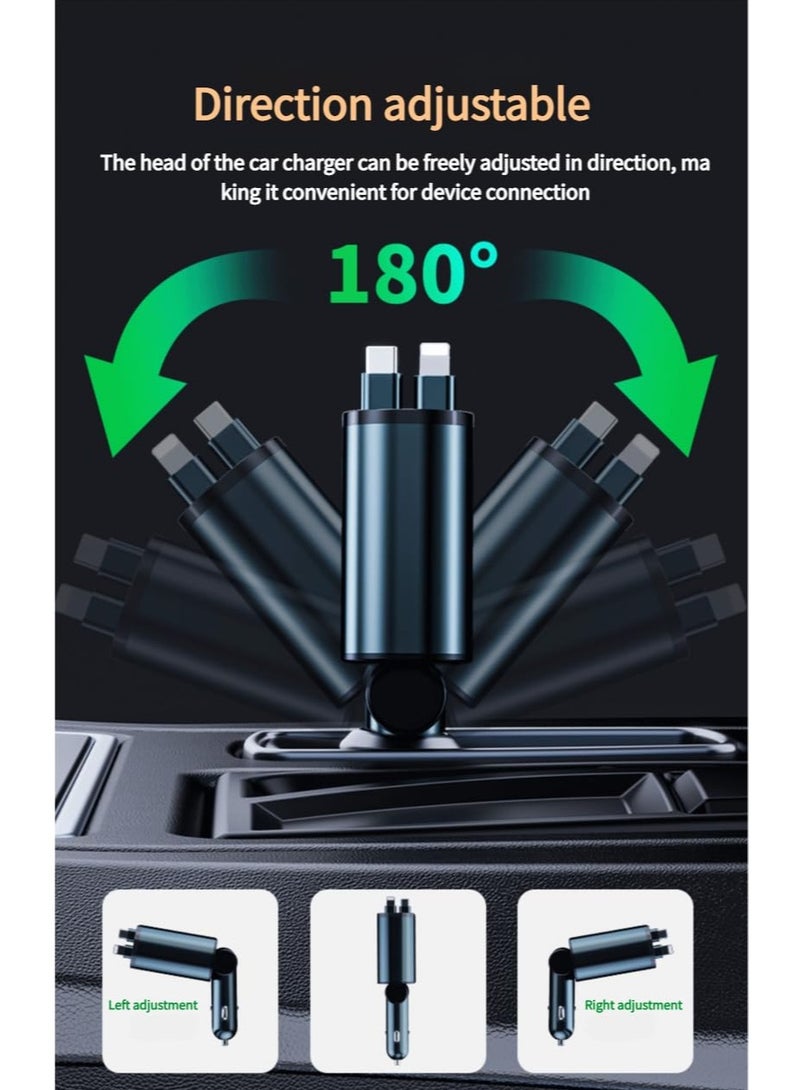 Anmi 120W Car Charger – Aerospace Aluminum, Dual Retractable Type-C and L Cables, 4-Port Fast Charging with Smart LED Display, and Universal Compatibility (RGB-Black) - Image 3