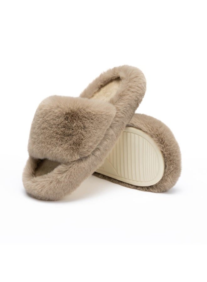 Chantomoo Women's Slippers Memory Foam House Bedroom Slippers for Women Fuzzy Plush Comfy Faux Fur Lined Slide Shoes Anti-Skid Sole Trendy Gift Light Brown 38/39 EU - Image 1