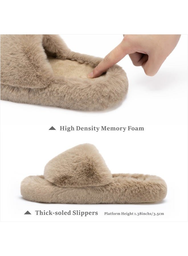 Chantomoo Women's Slippers Memory Foam House Bedroom Slippers for Women Fuzzy Plush Comfy Faux Fur Lined Slide Shoes Anti-Skid Sole Trendy Gift Light Brown 38/39 EU - Image 2