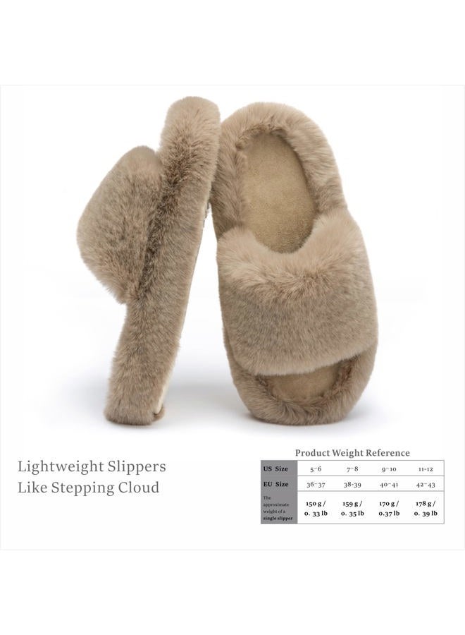 Chantomoo Women's Slippers Memory Foam House Bedroom Slippers for Women Fuzzy Plush Comfy Faux Fur Lined Slide Shoes Anti-Skid Sole Trendy Gift Light Brown 38/39 EU - Image 3