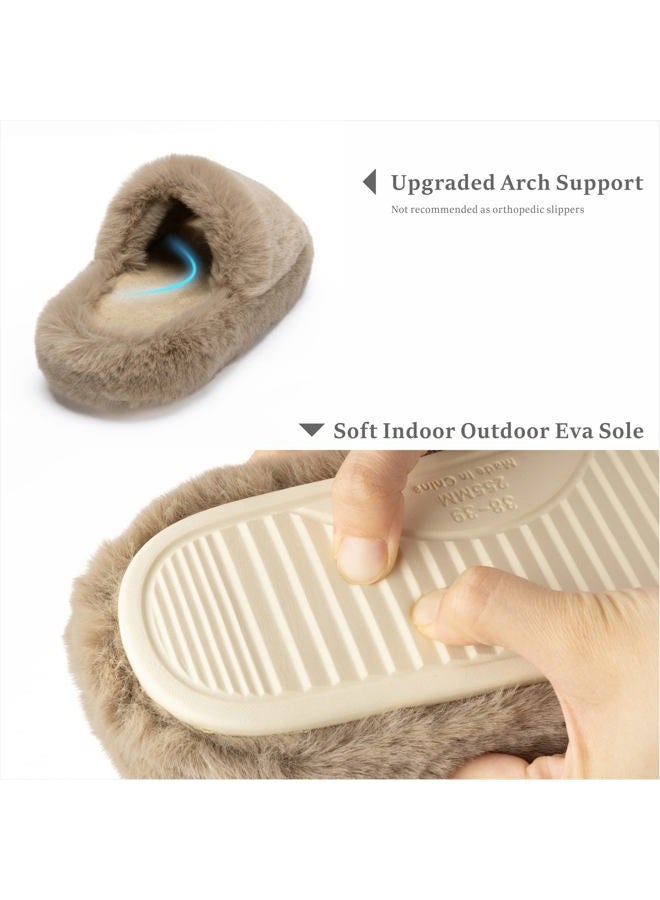 Chantomoo Women's Slippers Memory Foam House Bedroom Slippers for Women Fuzzy Plush Comfy Faux Fur Lined Slide Shoes Anti-Skid Sole Trendy Gift Light Brown 38/39 EU - Image 4