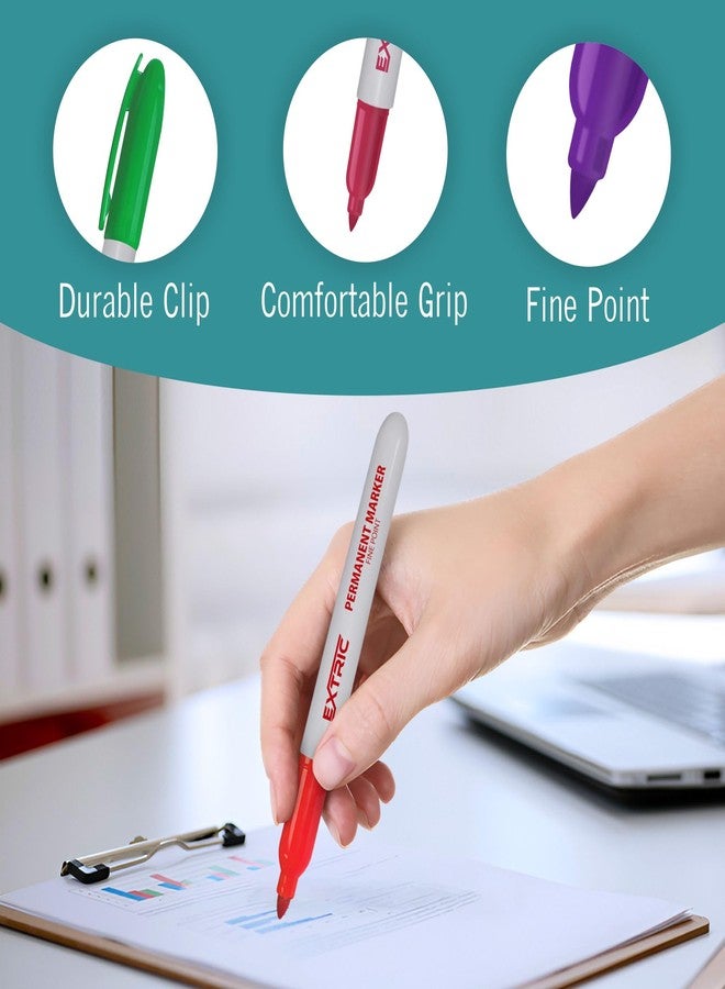 EXTRIC Permanent Markers, Assorted Colors, 12 Count Fine Point Markers, Quick Drying, Waterproof, Works on Paper, Plastic, Wood, Metal and Glass, for Home, Office and School - Image 3