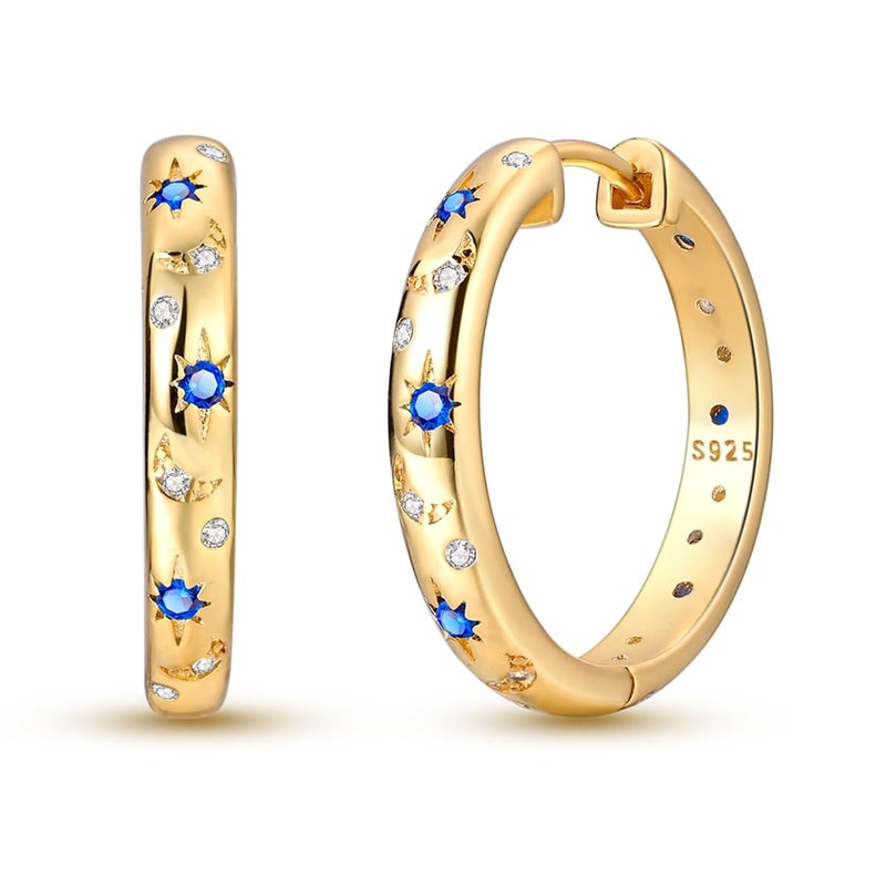 NARMO 925 Sterling Silver Hoop Earrings for Women Gold Moon Hoop Earrings - Image 1