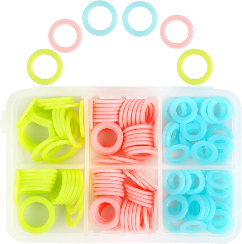 LUNARM 180 Pieces Stitch Markers for Crocheting, Knitting Random Colored Markers Rings(S/M/L), Crochet Locking Knitting Stitch Counter Needle Clip with Storage Box - Image 1