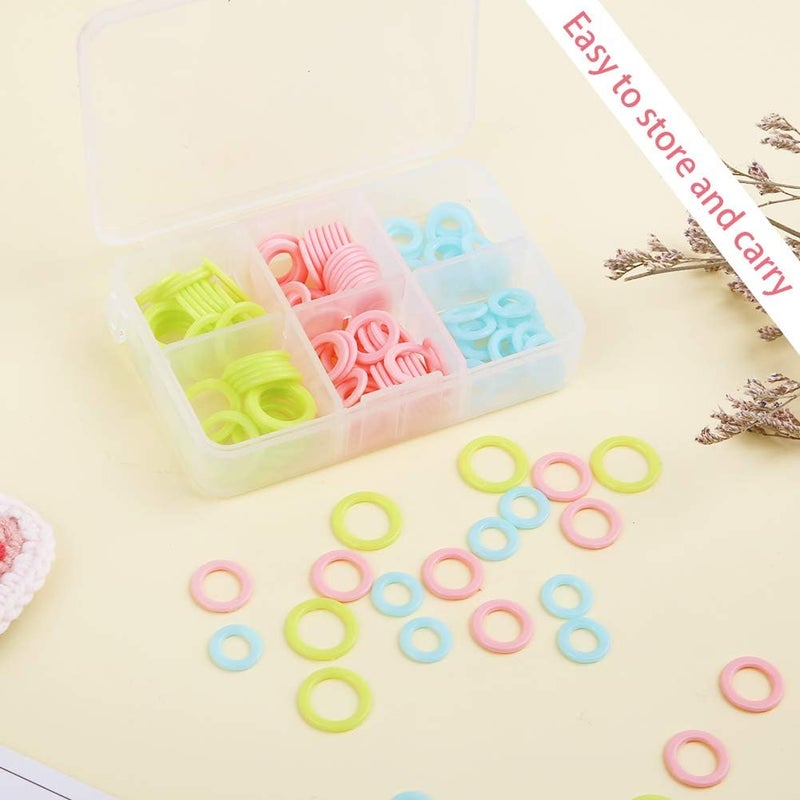 LUNARM 180 Pieces Stitch Markers for Crocheting, Knitting Random Colored Markers Rings(S/M/L), Crochet Locking Knitting Stitch Counter Needle Clip with Storage Box - Image 5