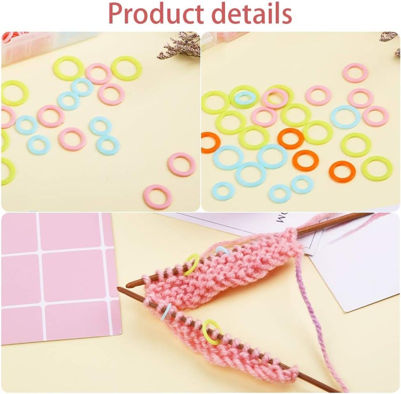 LUNARM 180 Pieces Stitch Markers for Crocheting, Knitting Random Colored Markers Rings(S/M/L), Crochet Locking Knitting Stitch Counter Needle Clip with Storage Box - Image 3