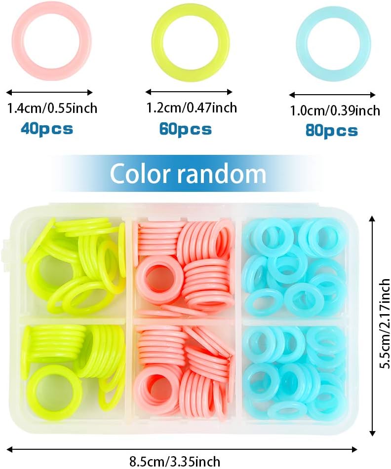 LUNARM 180 Pieces Stitch Markers for Crocheting, Knitting Random Colored Markers Rings(S/M/L), Crochet Locking Knitting Stitch Counter Needle Clip with Storage Box - Image 2