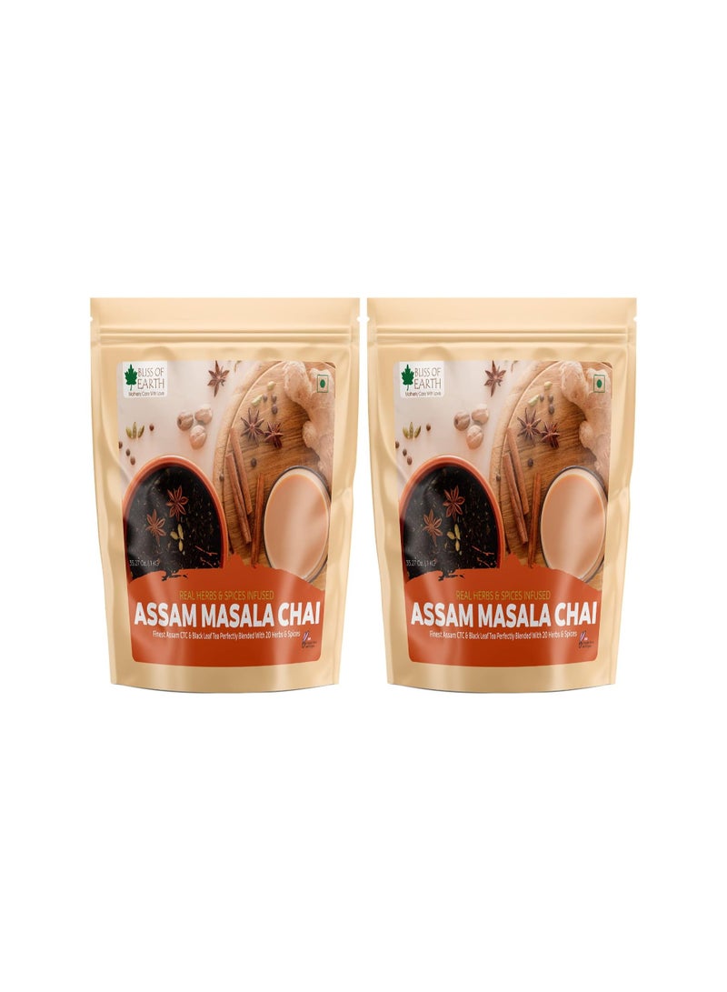 BLISS OF EARTH Finest Assam Masala Chai1 KG Blended CTC leaf infused with 20 real herbs & spices masala tea Pack of 2 - Image 1