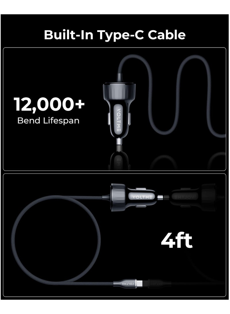 فولتمي شاحن سيارة USB-C بقوة ٥٢٫٥ واط – شحن سريع، Quick Charge، تقنية V-Dynamic 3.0، شريحة ذكية Smart IC، مؤشر LED، كابل Type-C مدمج بطول ١٫٢ متر لموديلات آيفون إير، آيفون ١٧ / ١٧ برو / ١٧ برو ماكس، آيفون ١٦ / ١٦ برو / ١٦ برو ماكس / ١٦ بلس، آيفون ١٥، آيباد برو ٦ / إير ٥، ماك بوك إير / برو – مع منفذ USB-A QC لموديلات آيفون ١٤ / ١٣ / ١٢ – متوافق مع سامسونج جالاكسي S25–S21، هواوي P60، شاومي ١٤ / ١٣، جوجل بيكسل ٩ / ٨، ون بلس، أوبو، فيفو، ريلمي وأجهزة أندرويد - Image 3