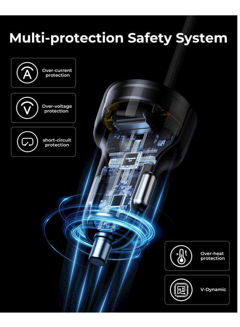 فولتمي شاحن سيارة USB-C بقوة ٥٢٫٥ واط – شحن سريع، Quick Charge، تقنية V-Dynamic 3.0، شريحة ذكية Smart IC، مؤشر LED، كابل Type-C مدمج بطول ١٫٢ متر لموديلات آيفون إير، آيفون ١٧ / ١٧ برو / ١٧ برو ماكس، آيفون ١٦ / ١٦ برو / ١٦ برو ماكس / ١٦ بلس، آيفون ١٥، آيباد برو ٦ / إير ٥، ماك بوك إير / برو – مع منفذ USB-A QC لموديلات آيفون ١٤ / ١٣ / ١٢ – متوافق مع سامسونج جالاكسي S25–S21، هواوي P60، شاومي ١٤ / ١٣، جوجل بيكسل ٩ / ٨، ون بلس، أوبو، فيفو، ريلمي وأجهزة أندرويد - Image 5