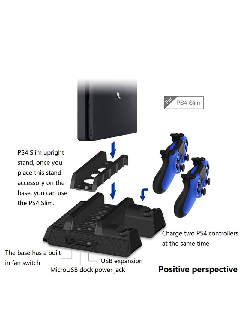 Multifunctional Cooling Vertical Stand compatible with PS4 PS4 Slim PS4 Pro Console Dual Controllers Charging Station w/3 fans 2 USB Ports 12 Gaming Discs Slot - Image 5