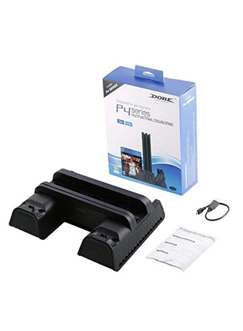 Multifunctional Cooling Vertical Stand compatible with PS4 PS4 Slim PS4 Pro Console Dual Controllers Charging Station w/3 fans 2 USB Ports 12 Gaming Discs Slot - Image 1