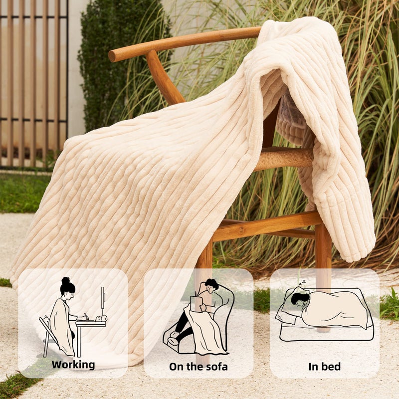 GOTCOZY Electric Blanket Heated Throw 50''X60''- Ribbed Faux Fur Heated Blanket with 4 Heating Level & 3 Hour Auto Off Heating Blanket, ETL&FCC Certified Machine Washable(Eggnog) - Image 4