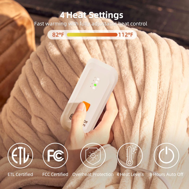 GOTCOZY Electric Blanket Heated Throw 50''X60''- Ribbed Faux Fur Heated Blanket with 4 Heating Level & 3 Hour Auto Off Heating Blanket, ETL&FCC Certified Machine Washable(Eggnog) - Image 5
