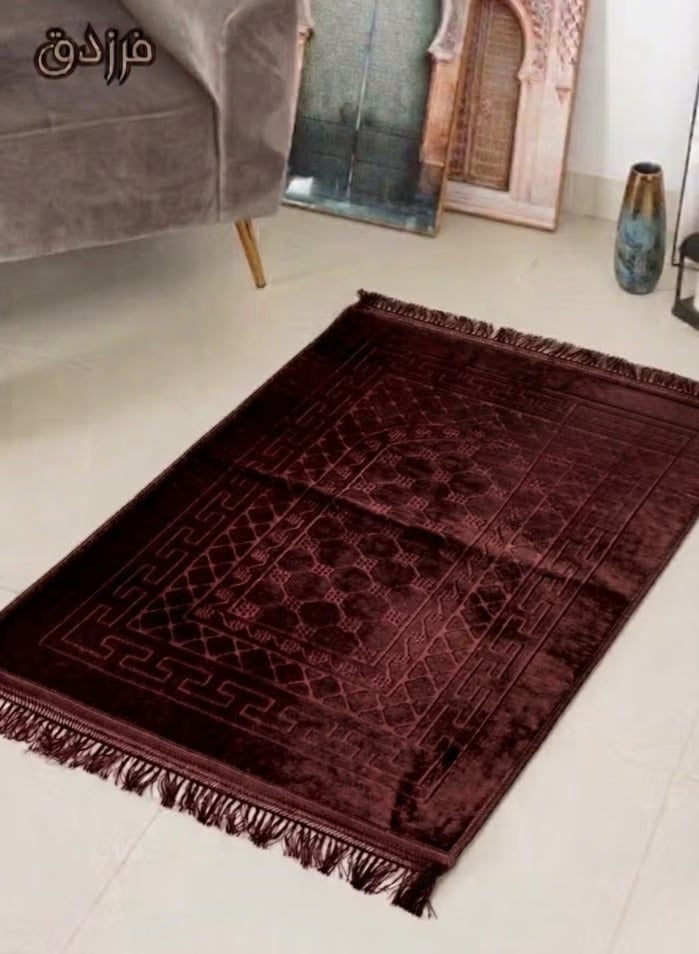 Farazdaq prayer rug, cotton material, comfortable lining , Brown, honey, and beige colors Random design. - Image 3